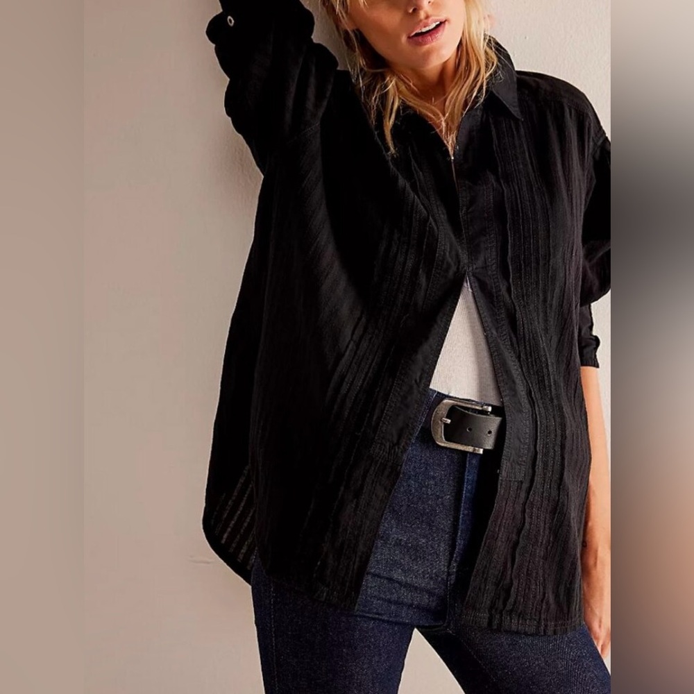 FREE PEOPLE We The Free Tuxy Vibes Shirt / Black Combo Size S NWOT